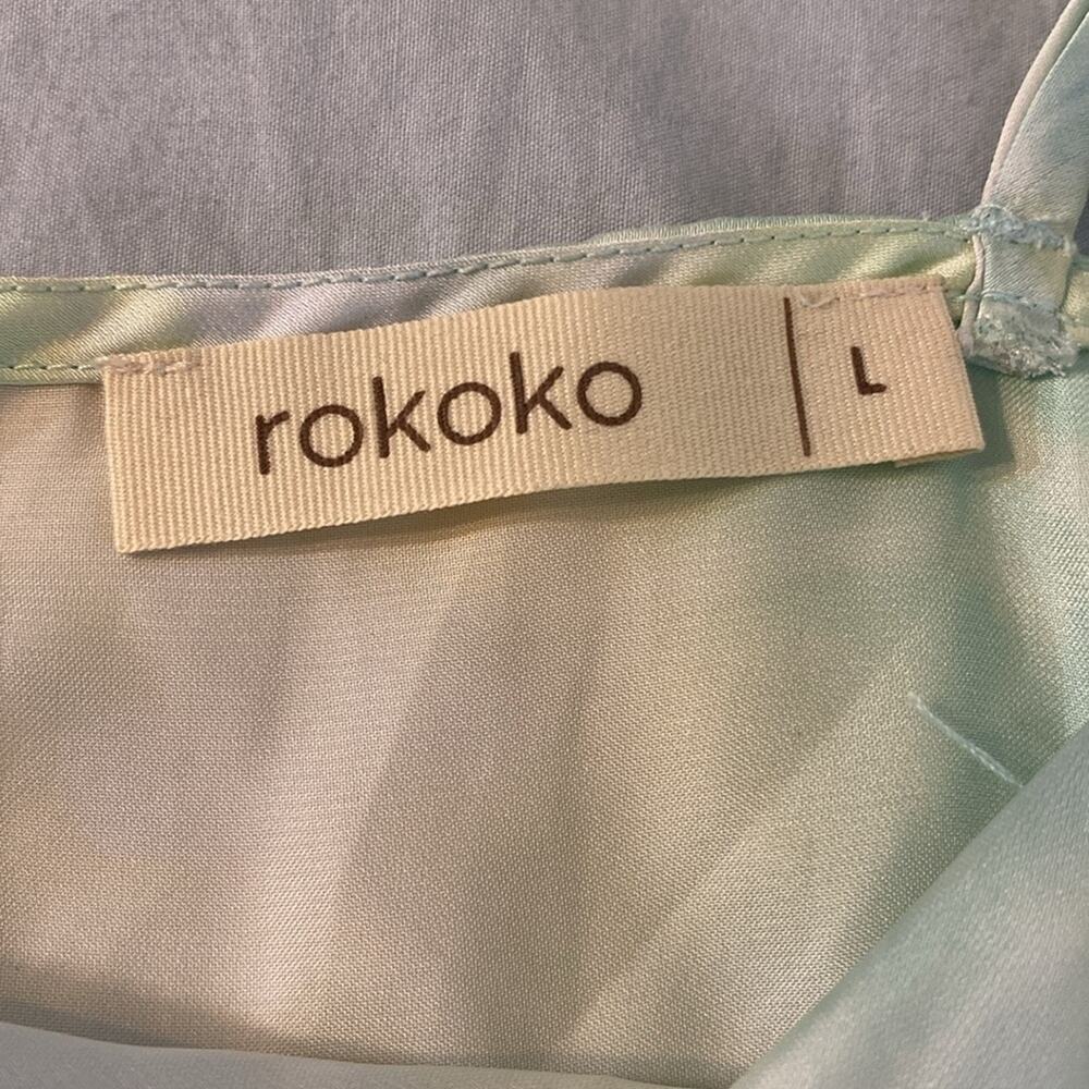 Rokoko Pastel Tie Satin Mini Slip Dress Cowl Neck Lingerie Straps Size Large - Picture 3 of 8